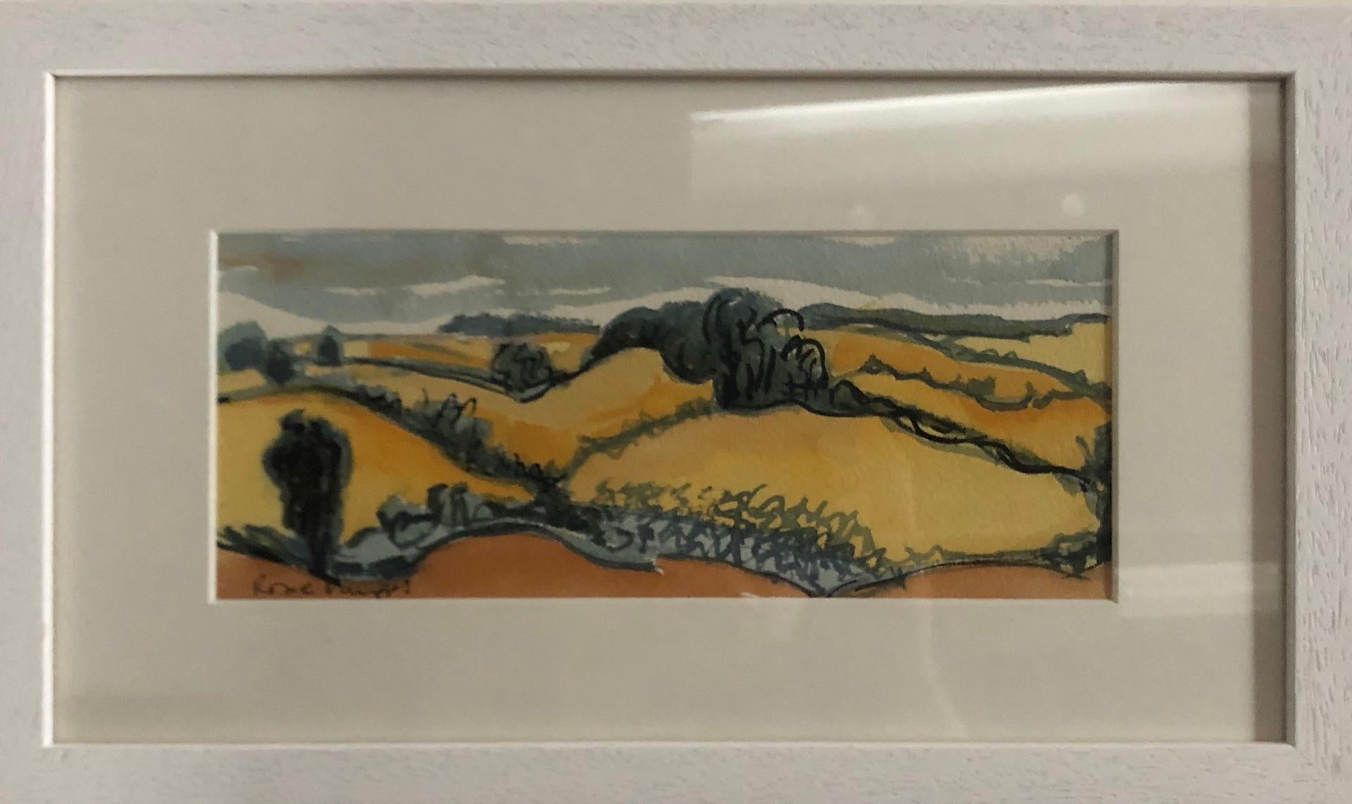 Rosie Phipps
Warm Cotswold
Original Landscape Painting
Water Colour Paint, Gouache and Pastel on Paper
Image Size: H 10cm x W 25cm
Mounted Size: H 18.5cm x W 34.5cm
Framed Size: H 23cm x W 40cm x D 3.5cm
Sold Framed in a White Wood Grain