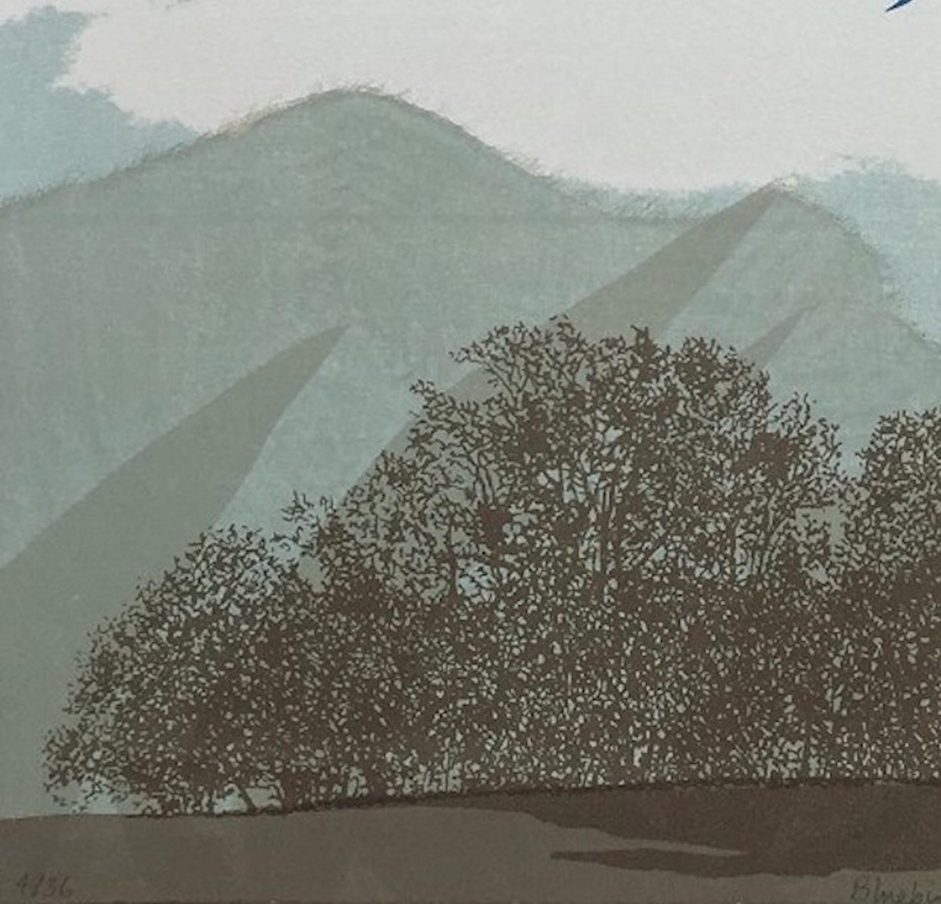 Anna Harley, Pájaro azul, Impresión de paisaje contemporáneo de edición limitada, Minimalista en venta 4