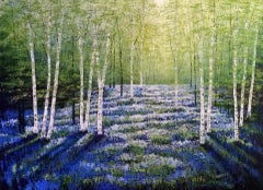 Amanda Horvath, Paradise Blue, Original Art, Bluebell Wood Painting, Happy Art