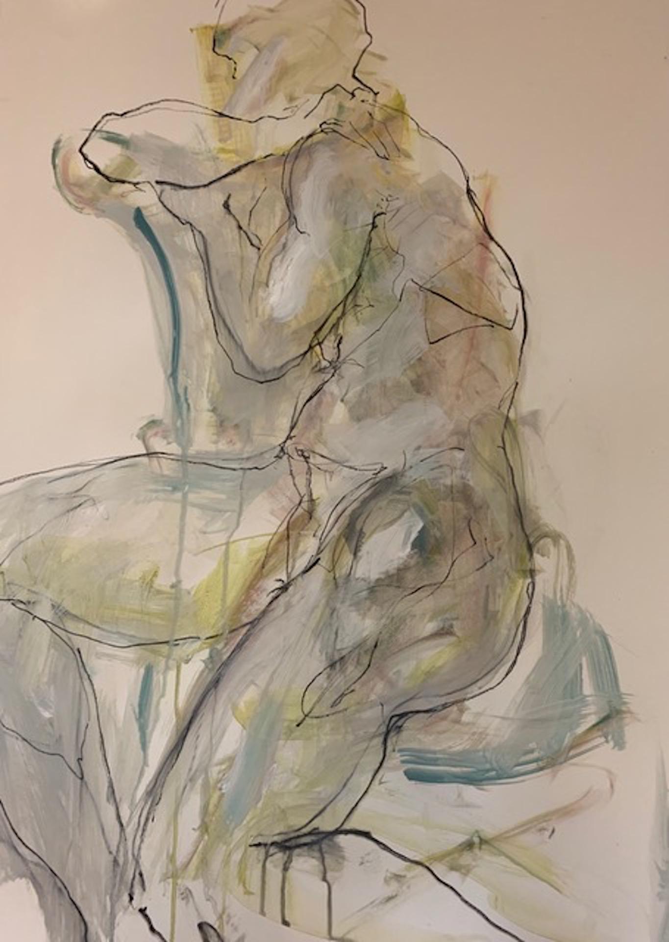 Judith Brenner, Rich Seated 2, Original Contemporary Life Drawing, Nude Painting