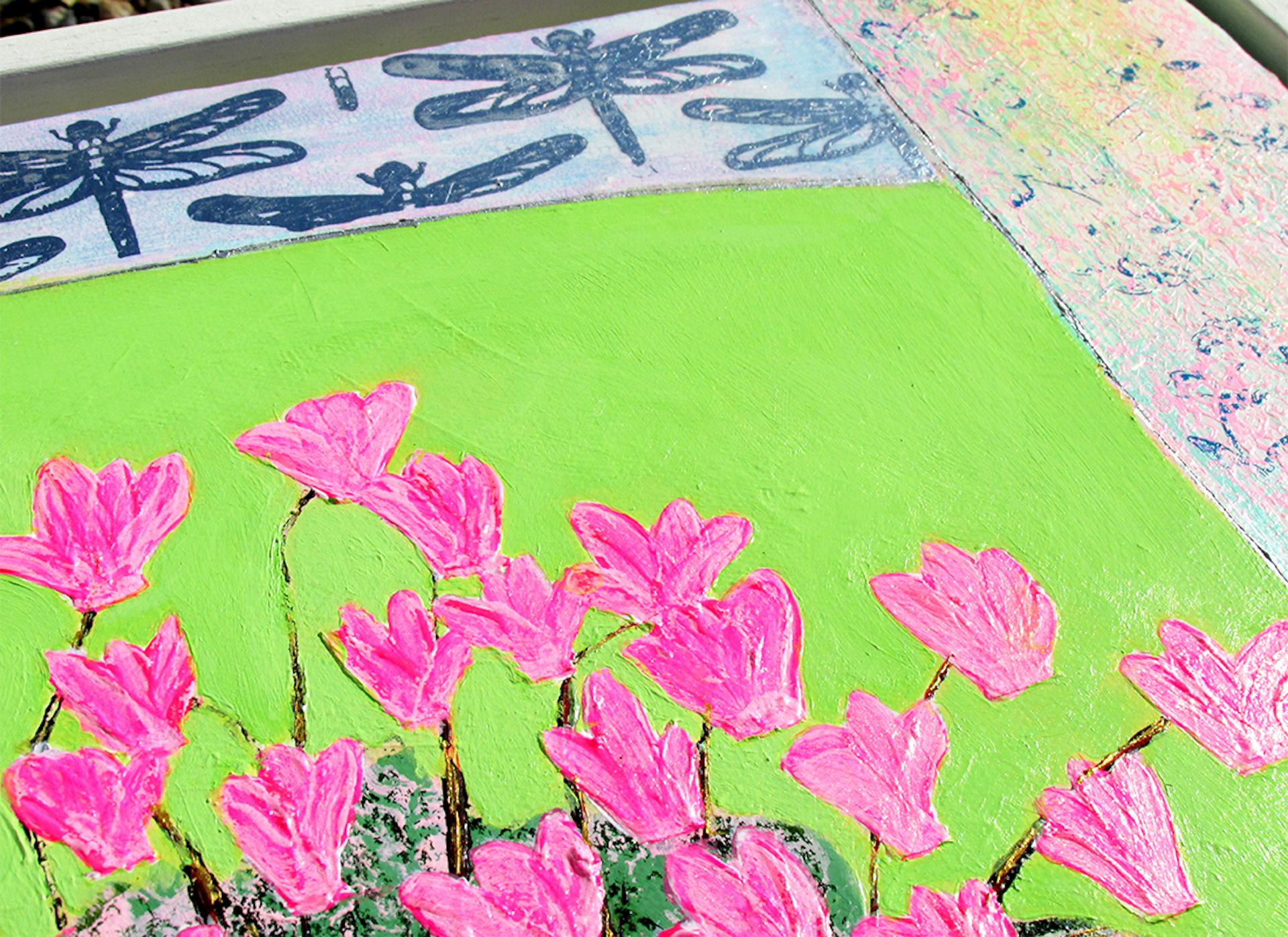 Amy Christie, Pink Cyclamens on Lime Green, Original Bright Still Life Painting For Sale 2