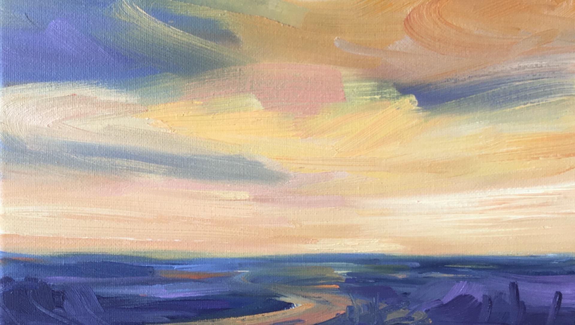 Suzanne Winn, Sunset I, Original Landscape Painting, Bright Affordable Artwork For Sale 1