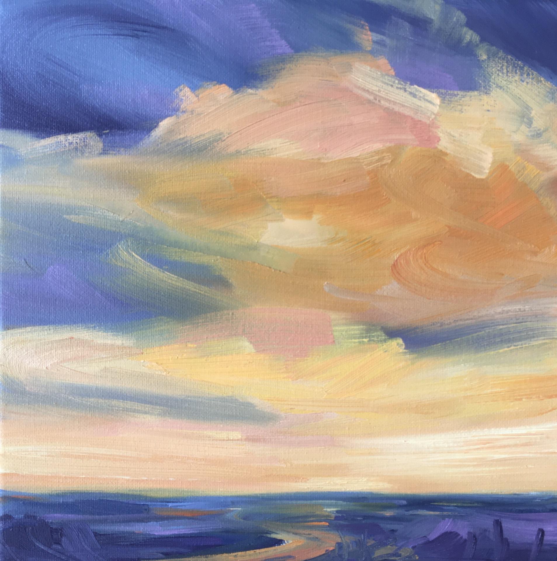 Suzanne Winn, Sunset I, Original Landscape Painting, Bright Affordable Artwork