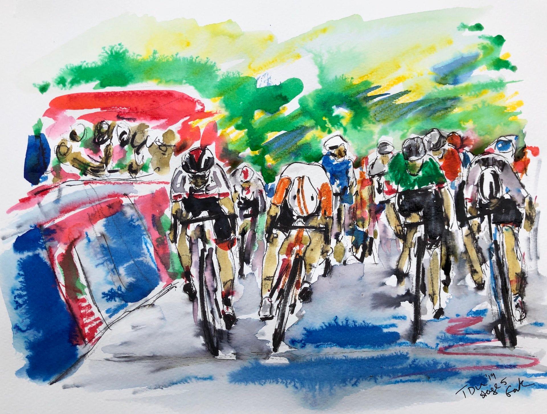 Garth Bayley Abstract Painting - Stage 5 Tour Down Under BY GARTH BAYLEY, Original Cyclist Painting, Sports Art