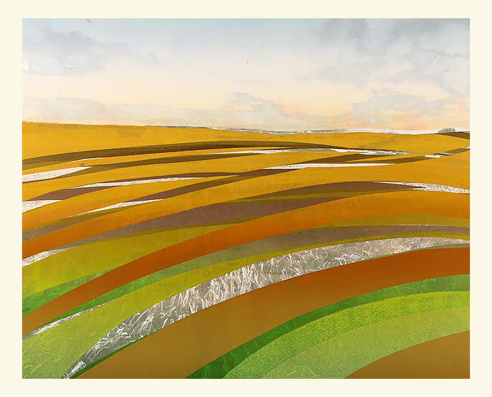 Corn and Clouds 3 BY SARAH DU FEU, Original Monoprint Contemporary Landscape Art
