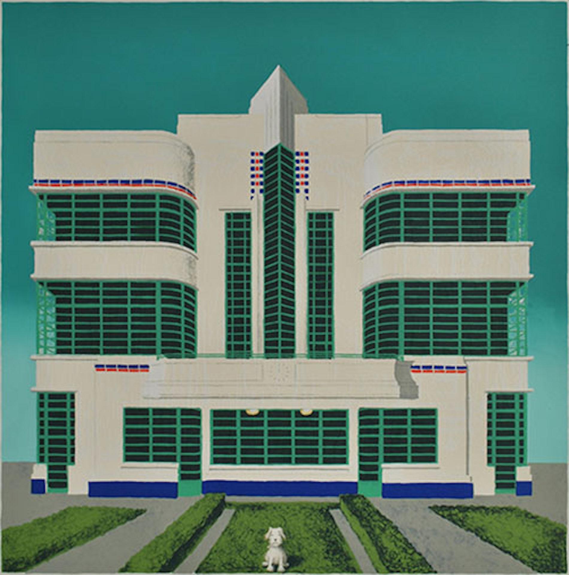 Mychael Barratt
Wes Anderson’s Dog – Hoover Building
Limited Edition Silkscreen Print of 50
Silkscreen Print on Paper
Size: H 50cm x W 50cm
Signed and titled
Sold Unframed

Wes Anderson’s Dog – Hoover Building is a limited edition silkscreen print