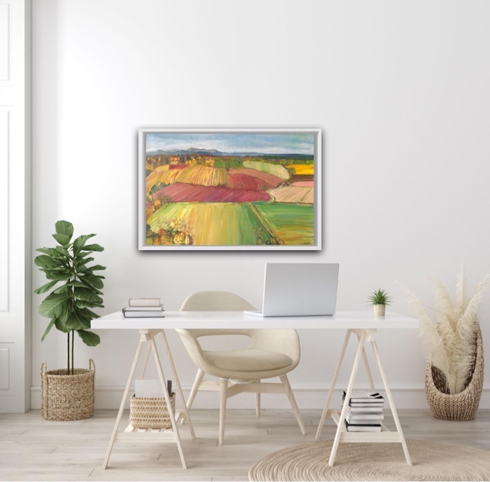 Eleanor Woolley, Fruit Fields, Original Abstract Impressionist Painting, Rural  For Sale 4