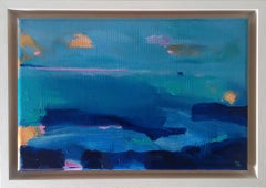 Tiffany Lynch, Gold Cloud Blue Sea, Original Abstract Painting, Blue Art