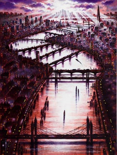 John Duffin, Thames Bridge East, Original Cityscape Painting, Urban London Art