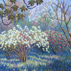 Rosemary Farrer, Flowering Trees, Original Landscape Painting, Affordable Art