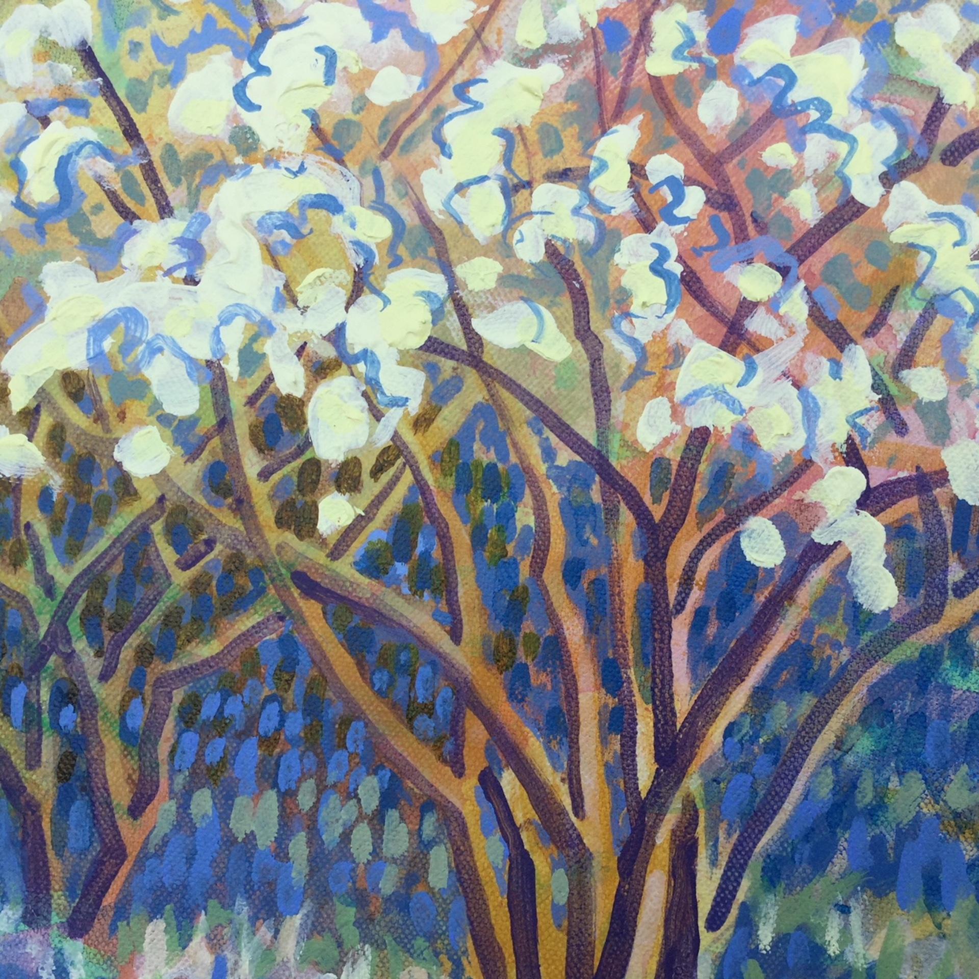 Rosemary Farrer, Flowering Trees, Original Landscape Painting, Affordable Art For Sale 1