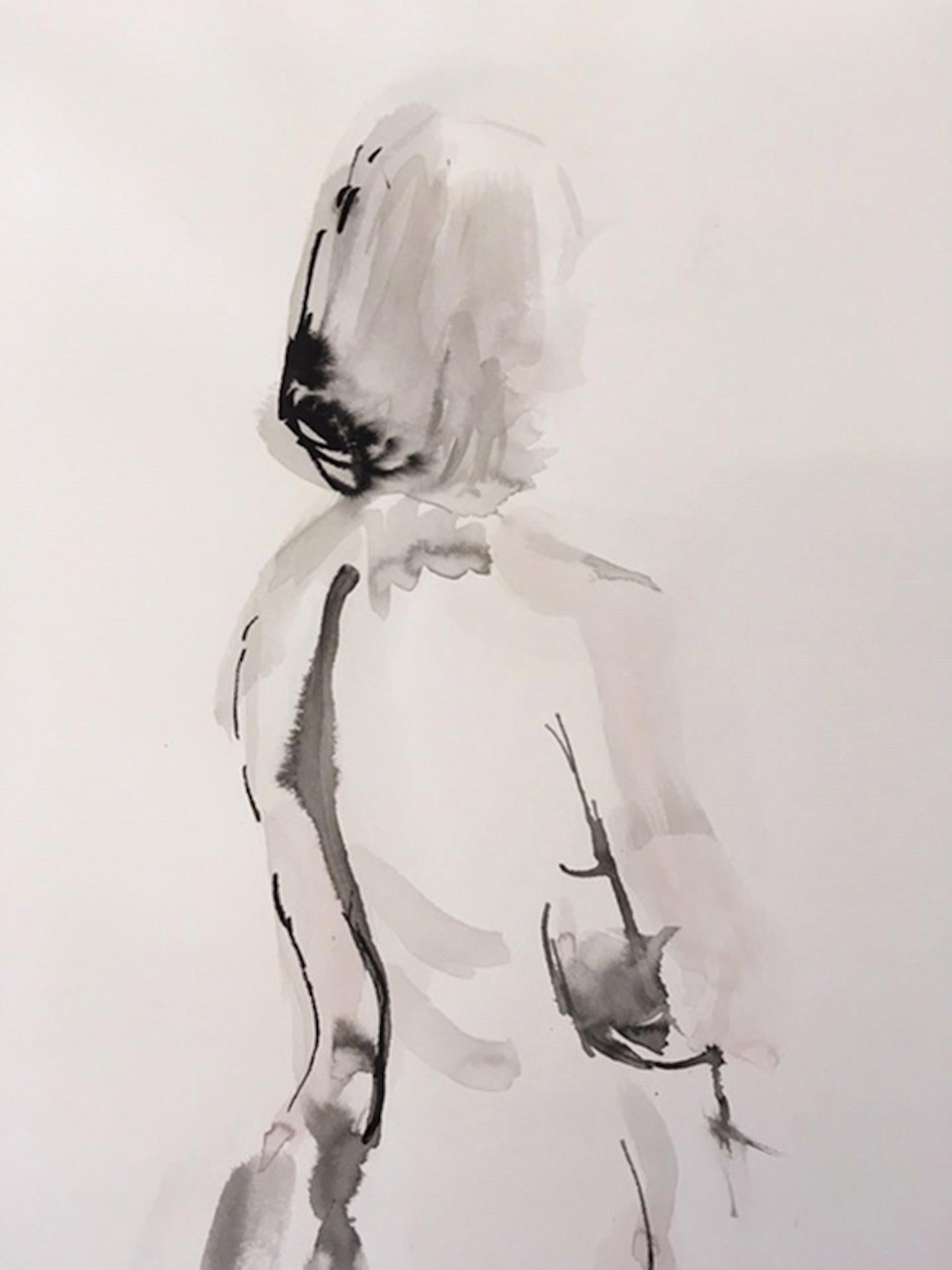 Mary Knowland, Looking Over, Original Nude Drawing, Black and White Drawing For Sale 4