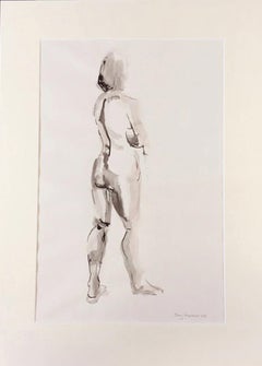 Mary Knowland, Mirando por encima, Dibujo original de desnudo, Dibujo en blanco y negro