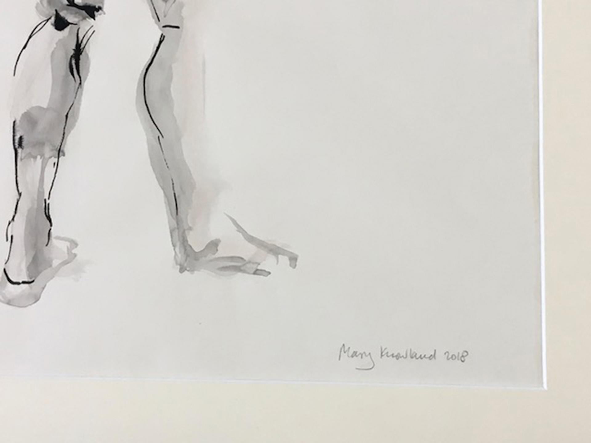 Mary Knowland, Mirando por encima, Dibujo original de desnudo, Dibujo en blanco y negro 3