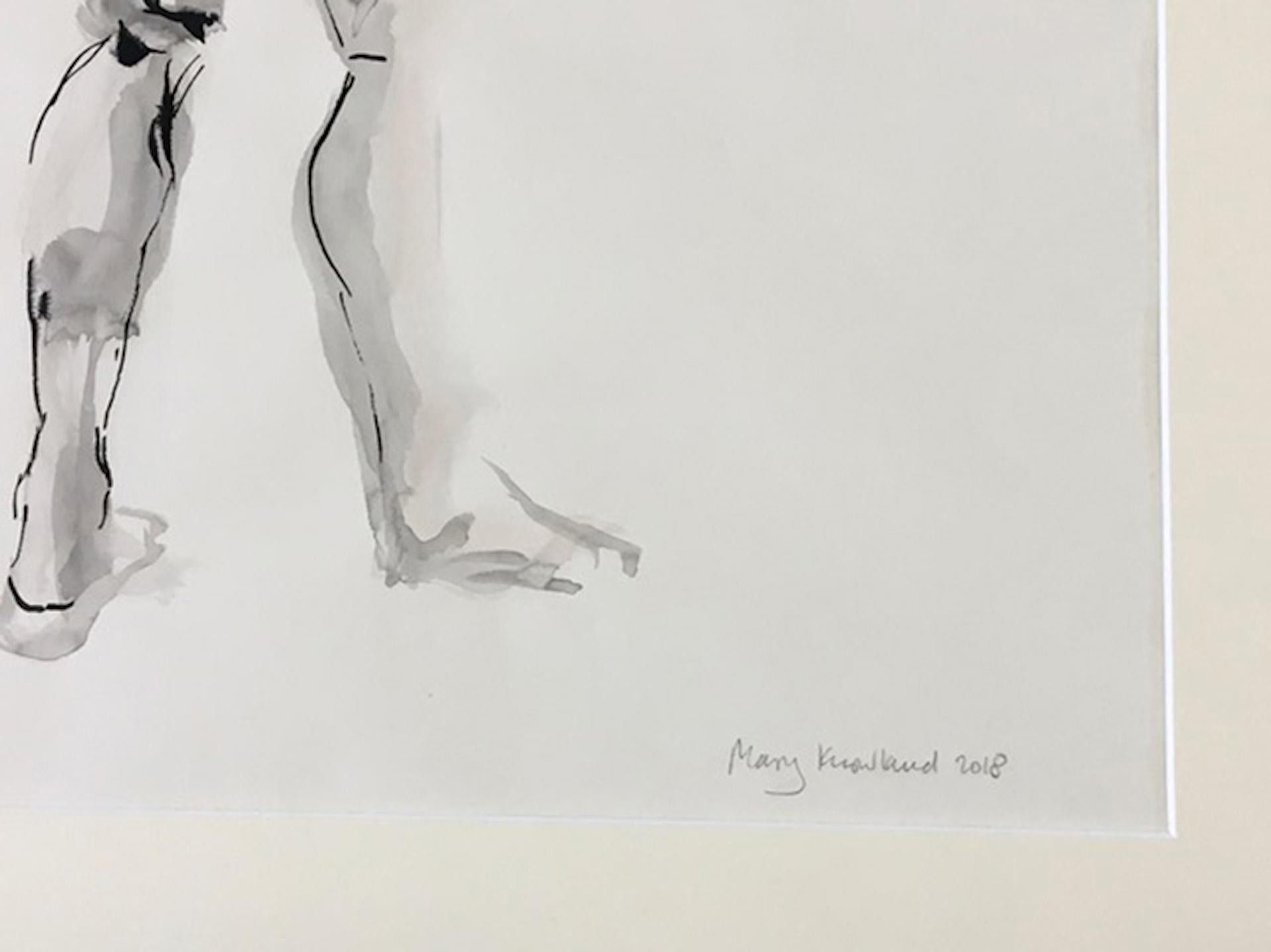 Mary Knowland, Looking Over, Original nudefarbene Zeichnung, Schwarz-Weiß-Zeichnung im Angebot 3