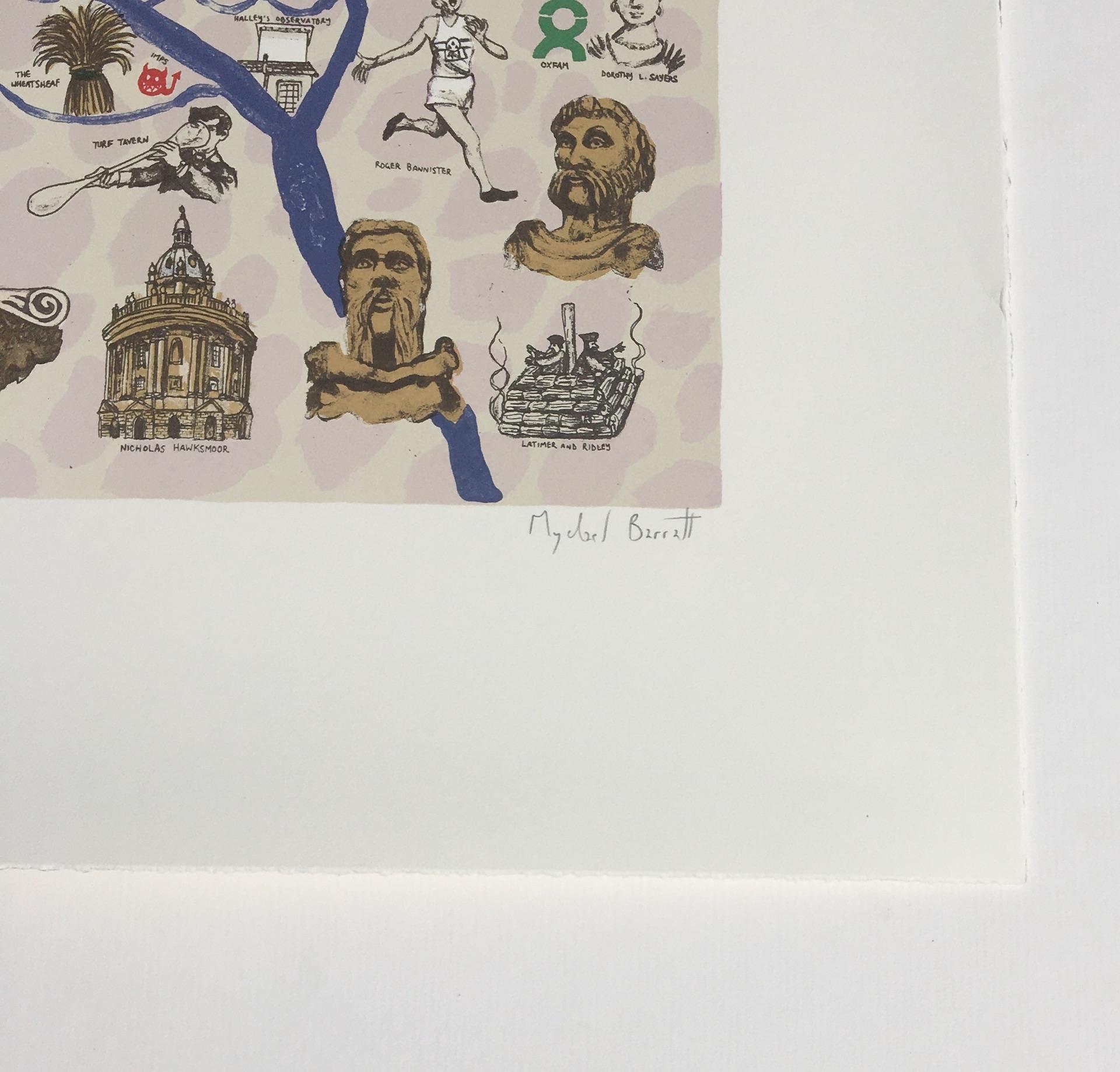 Mychael Barratt, Sulle spalle dei giganti, Mappa illustrativa luminosa di Oxford in vendita 5