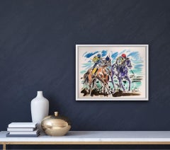 Garth Bayley, Anyone's Race, Original Horse Racing Painting, Contemporary Art