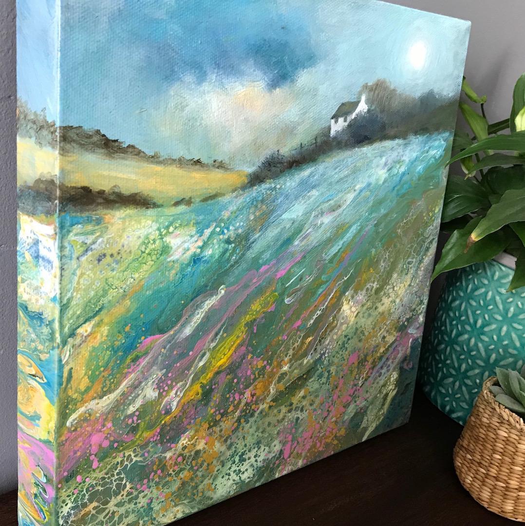 Cathryn Jeff, Pastel Meadow, Original Mixed Media Painting , landscape painting 3