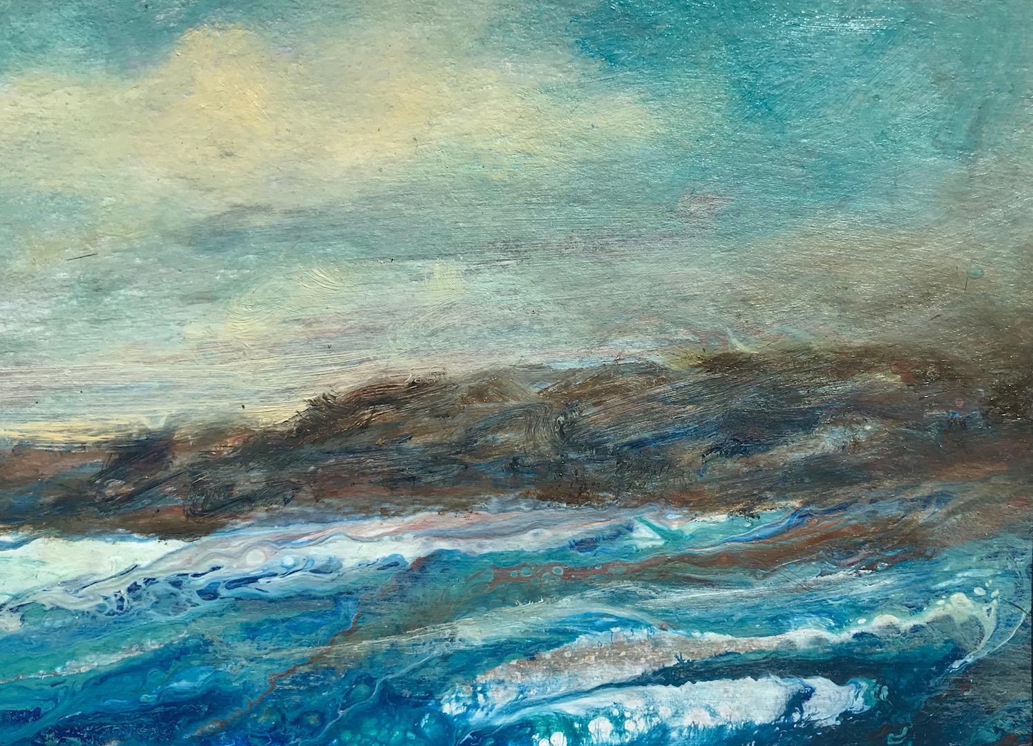 Cathryn Jeff, Sea Swell, Original Gemälde in Mischtechnik, Seelandschaft, Cornwall Art im Angebot 4