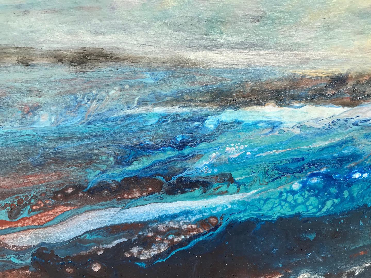 Cathryn Jeff, Sea Swell, Original Mixed Media Painting, Sea Scape, Cornwall Art For Sale 2