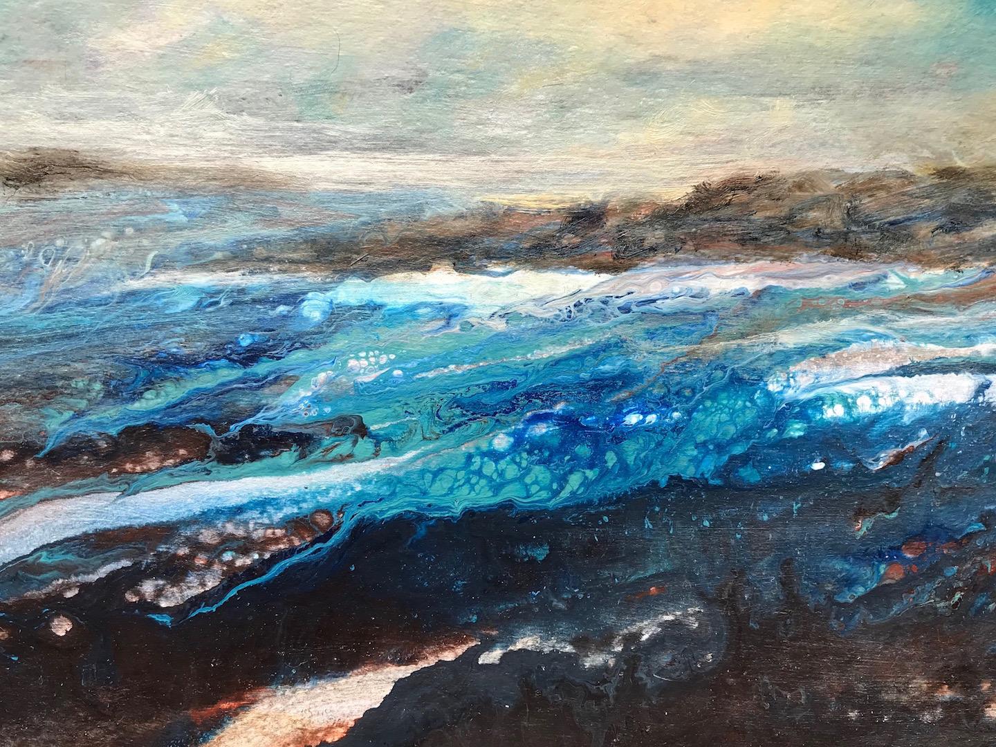 Cathryn Jeff, Sea Swell, Original Gemälde in Mischtechnik, Seelandschaft, Cornwall Art im Angebot 7