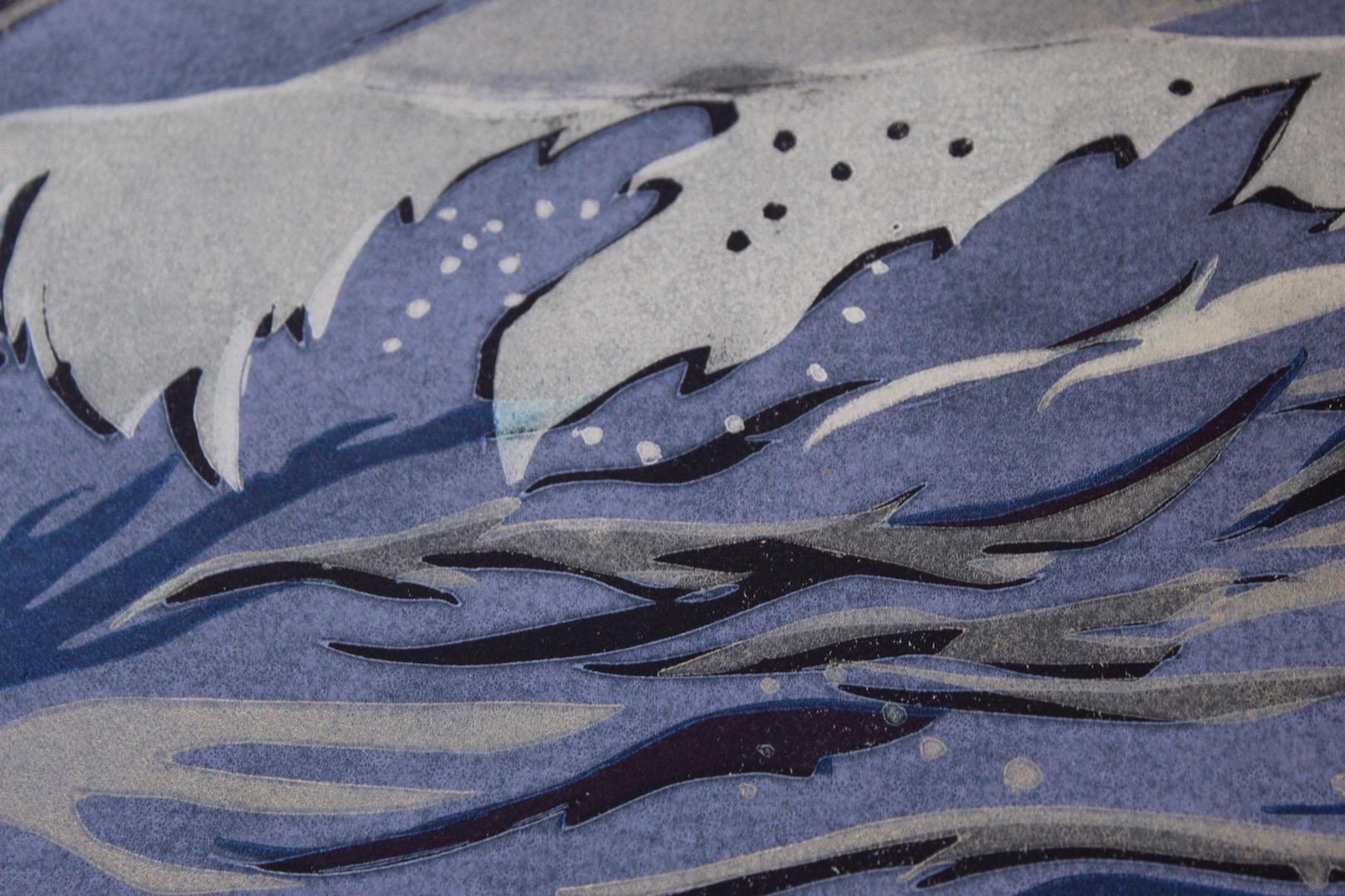 Lisa Takahashi, Los surfistas, Arte del paisaje marino, Arte asequible, Impresión en linograbado en venta 6