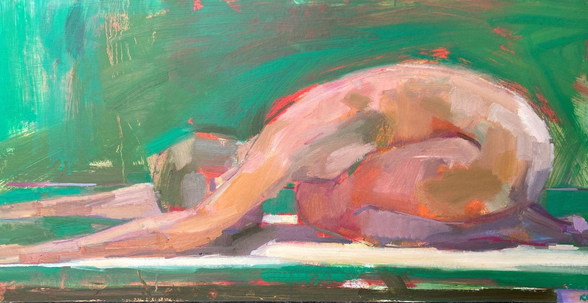 Rosie Copeland, Postura infantil (después de La ola), Pintura original de desnudo