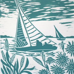 Kate Heiss, Brancaster Sails, Linocut Print, Affordable Art