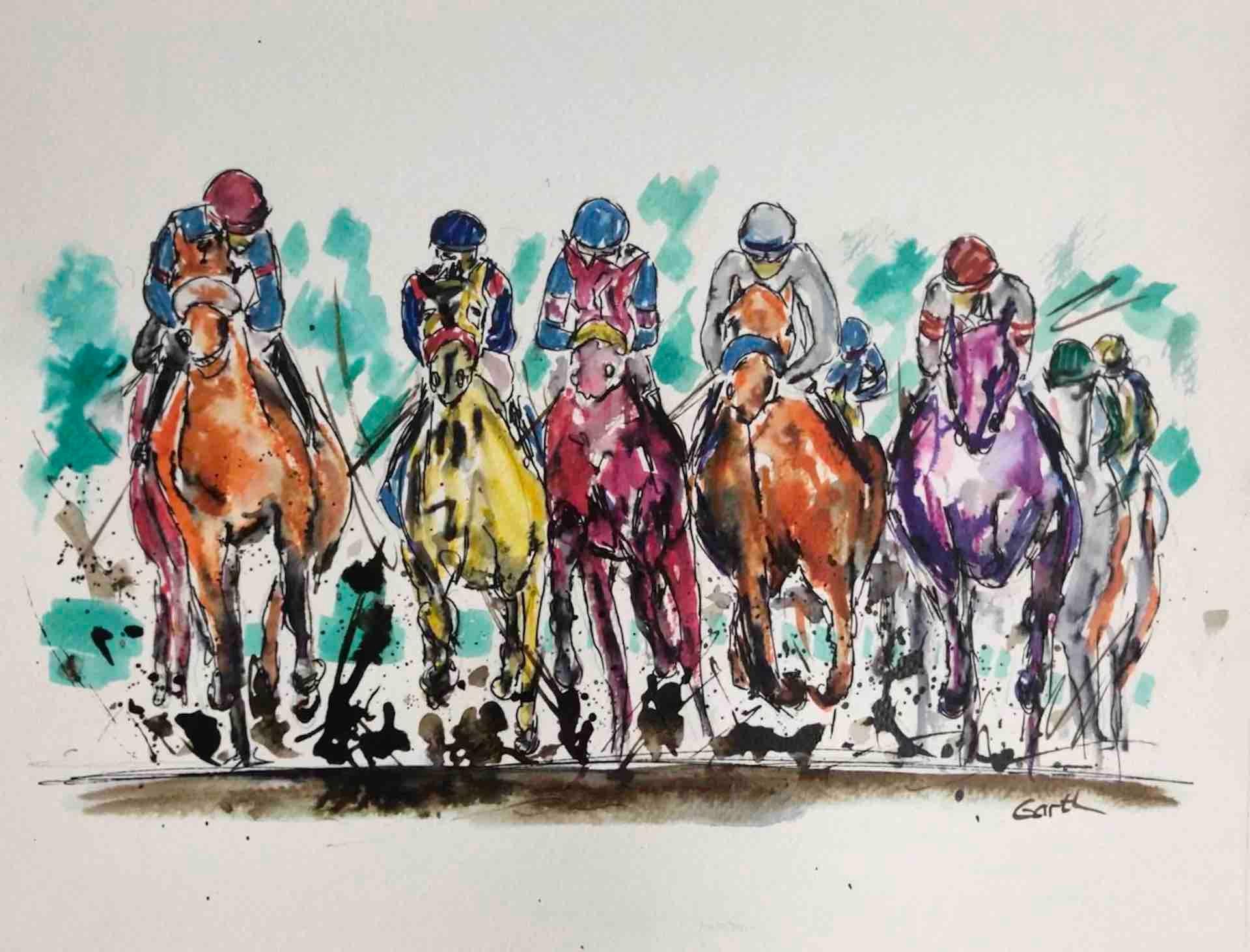 Garth Bayley, Thunder, Original Equine Painting, Contemporary Animal Sports Art