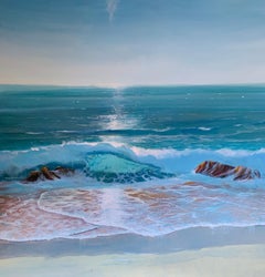 Carolyn Tryer, Olas danzantes, Pintura brillante de paisaje marino contemporáneo