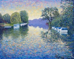 Lee Tiller, Swansong - Streatley on Thames, Art de paysage impressionniste original