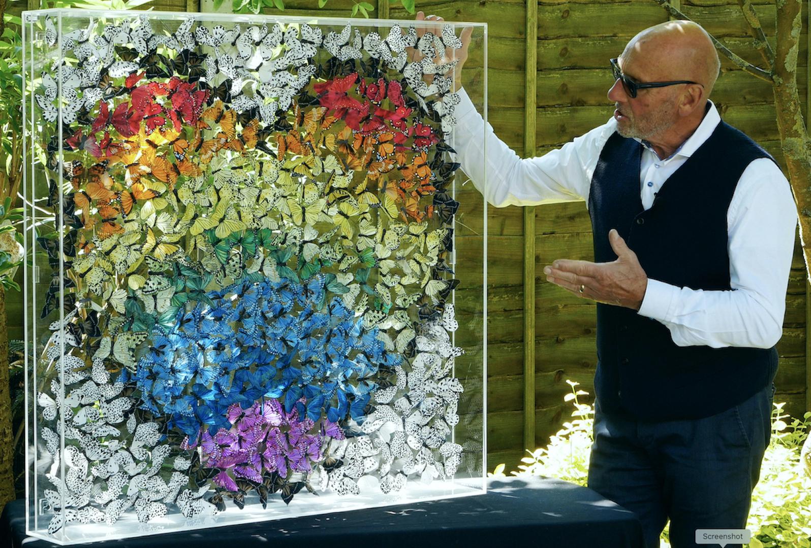 Michael Olsen
Love and Hope
Fabric Butterflies in Perspex box
Box Size: H100cm x W100cm x D 10cm
This work is sold framed in a perspex box and ready to hang.
(Please note that in situ images are purely an indication of how a piece may look)

The