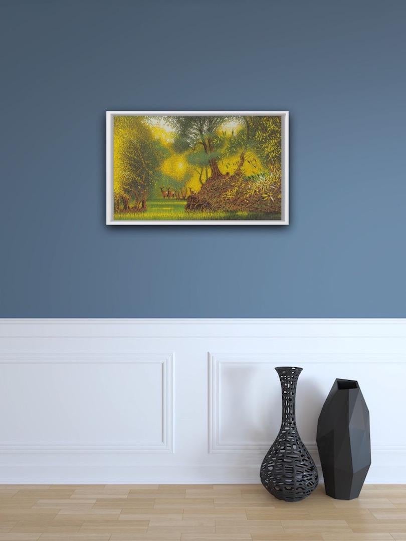 Mark A Pearce, Olivar con ciervo, Arte paisajístico, Arte asequible en línea - Animal Print Marrón de Mark Pearce