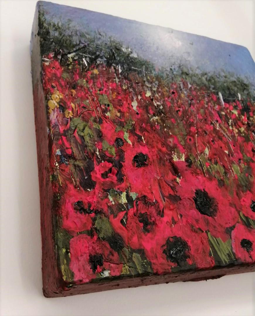 Lisa House, Campos de amapolas, Pintura original de paisaje, Arte asequible en venta 1