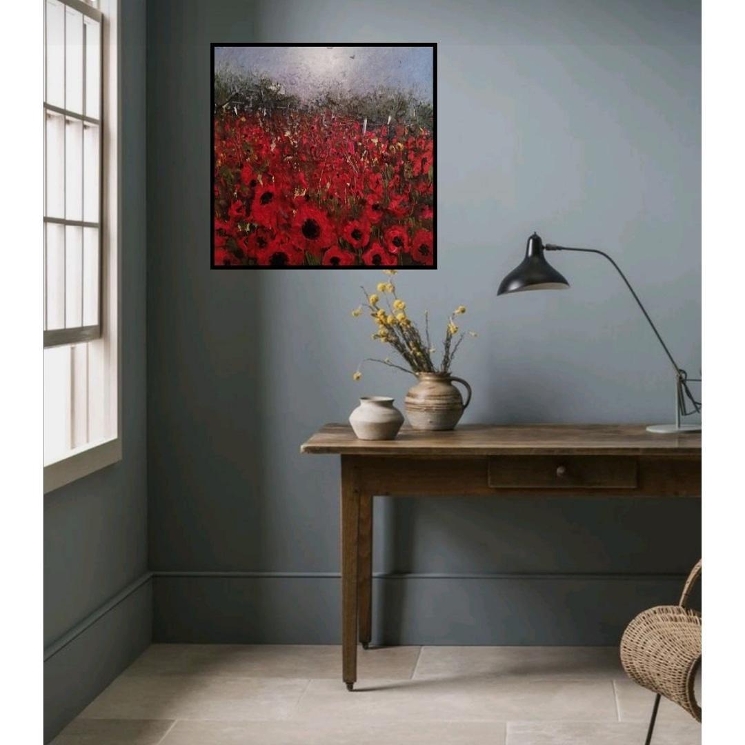 Lisa House, Poppy Fields, Peinture de paysage originale, Art abordable en vente 2