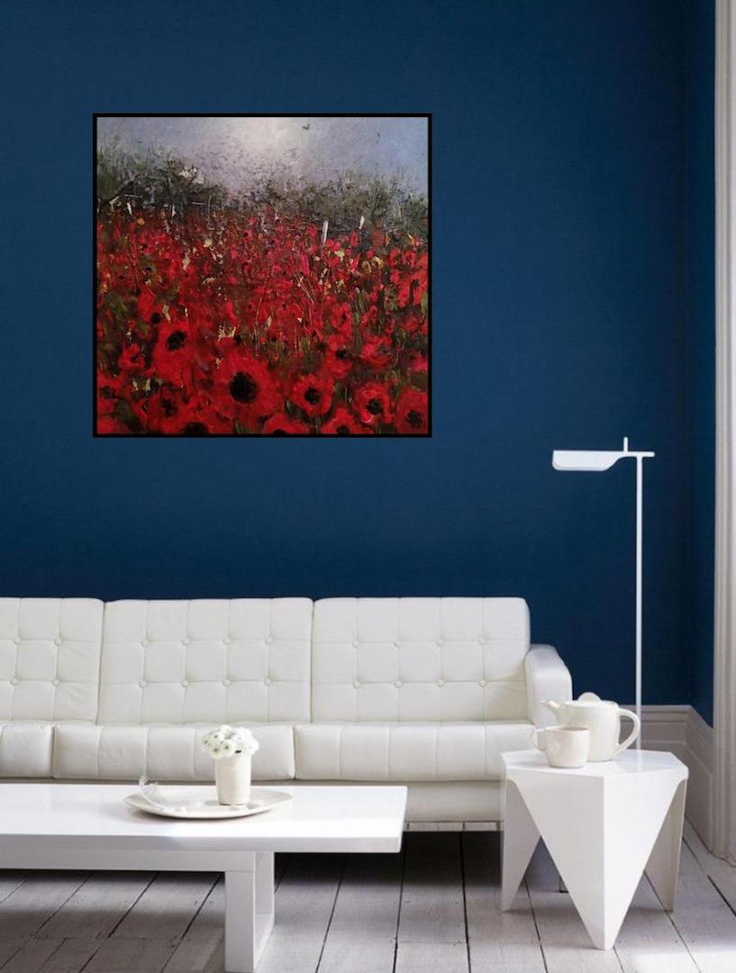 Lisa House, Campos de amapolas, Pintura original de paisaje, Arte asequible en venta 4