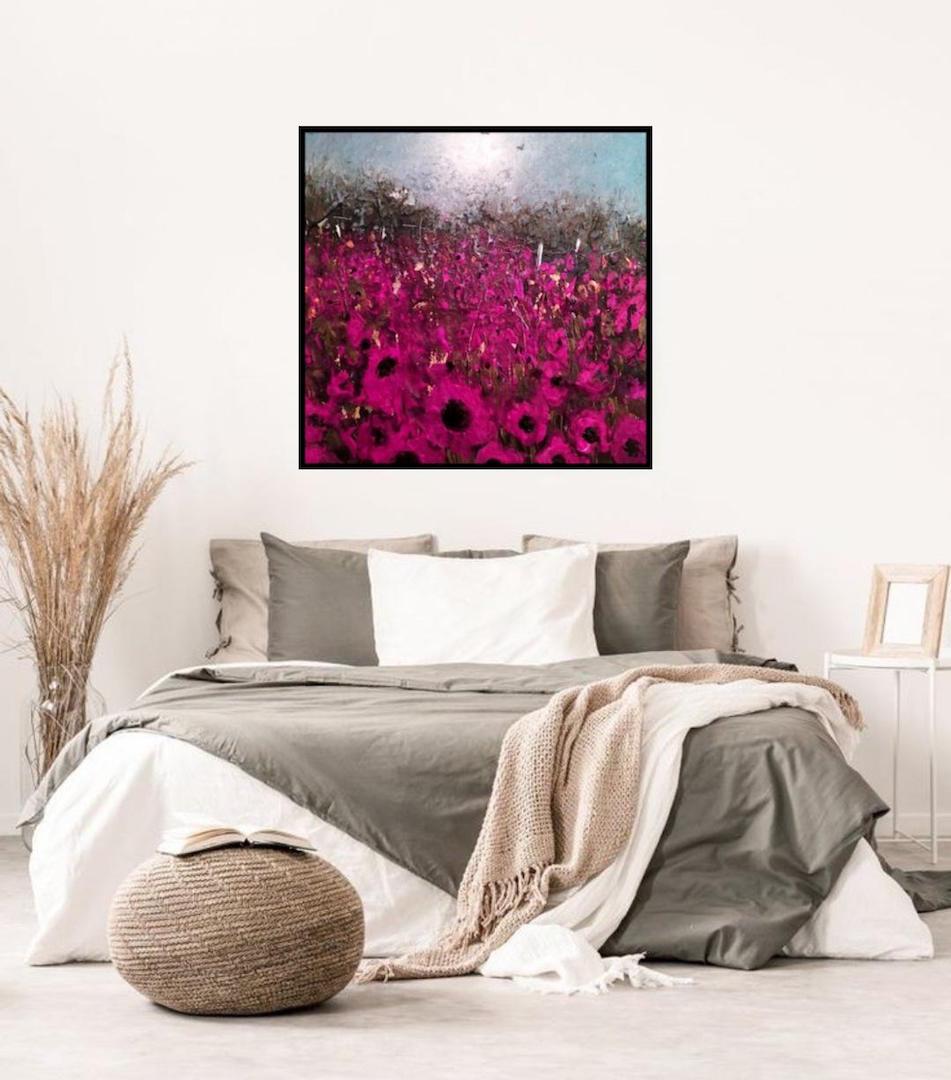 Lisa House, Poppy Fields, Peinture de paysage originale, Art abordable en vente 5