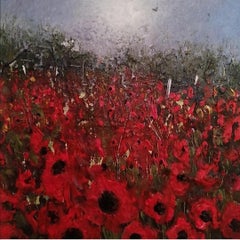 Lisa House, Poppy Fields, Peinture de paysage originale, Art abordable