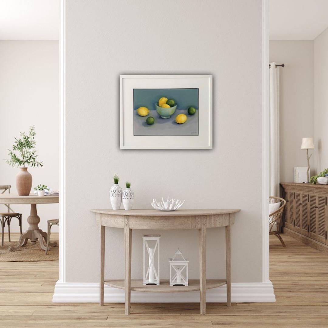 Jonquil Williamson
Lemons and Limes with bowl
Contemporary Still Life Painting
Oil on Canvas
Image Size: H25 cm x W 35cm x D 1.5 cm
Framed Size: H 41cm x W 51cm x D 3cm
Sold Framed (white wood inset frame)
(Please note that in situ images are purely