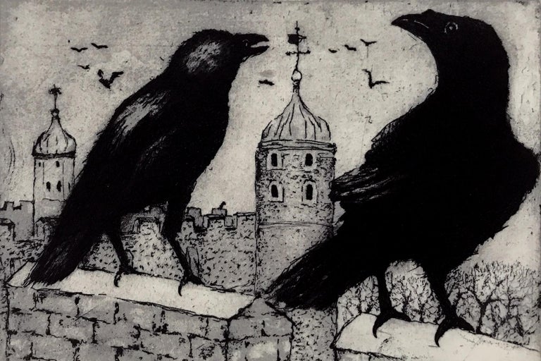 Tim Southall, Ravens at the Tower, Etching, Affordable Art, Art Online - Print by Tim Southall