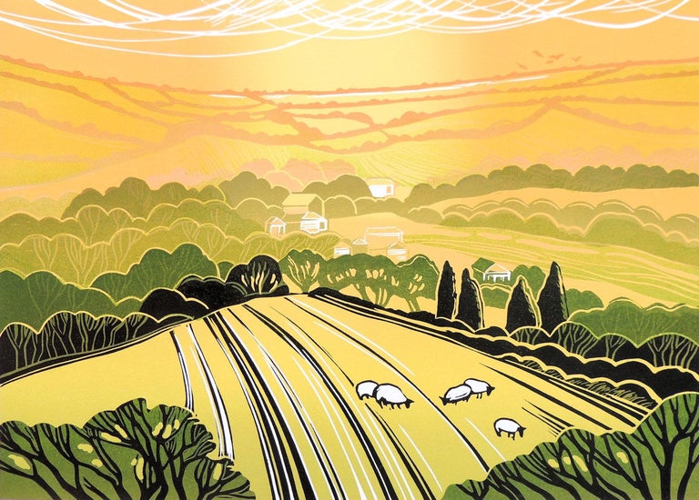 Rob Barnes - Rob Barnes, Summer Evening, Limited Edition Linocut Print,  Landscape Art For Sale at 1stDibs