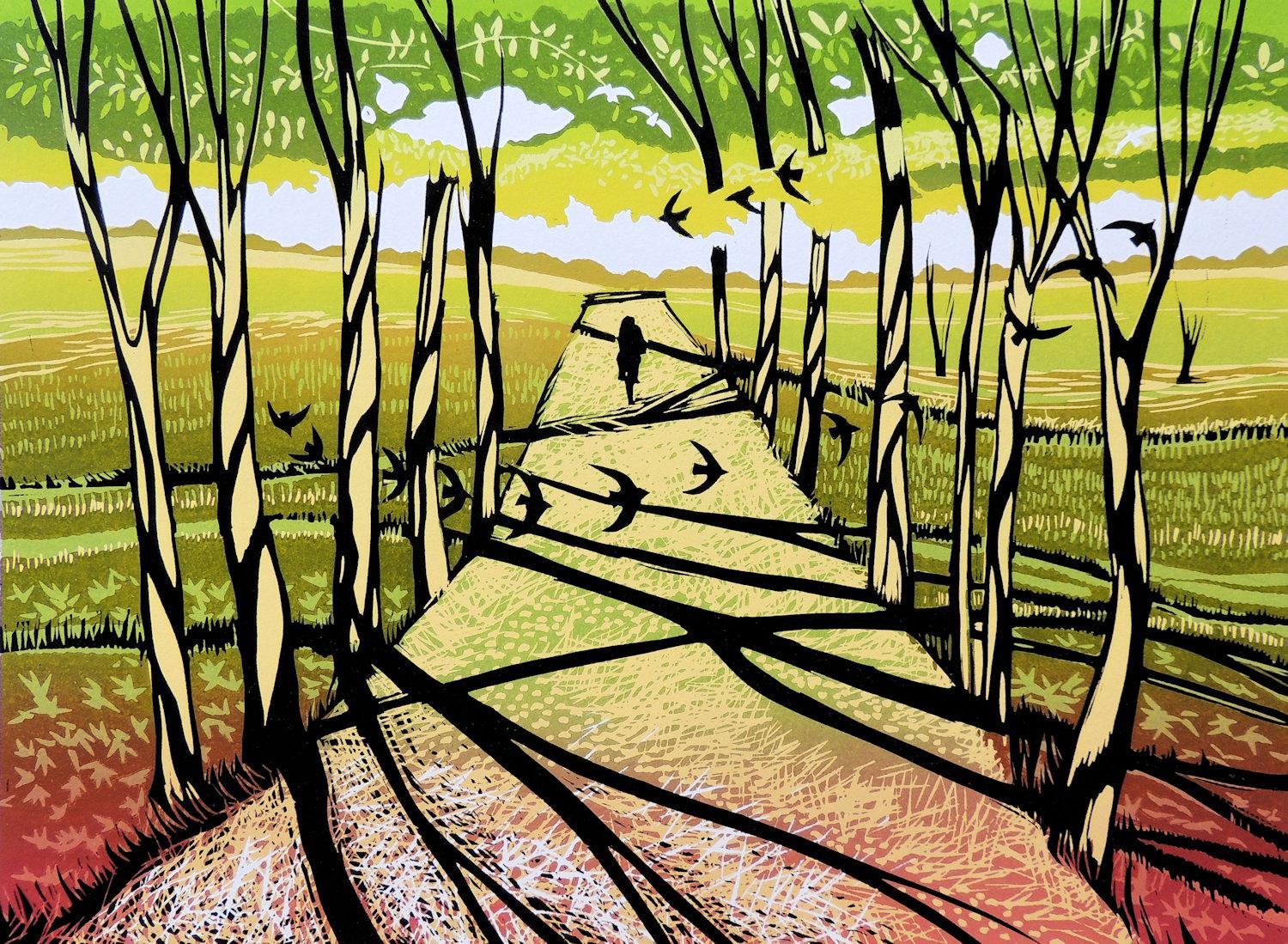 Rob Barnes, Tree Shadows, Limited Edition Print, Affordable Art, Landscape Art