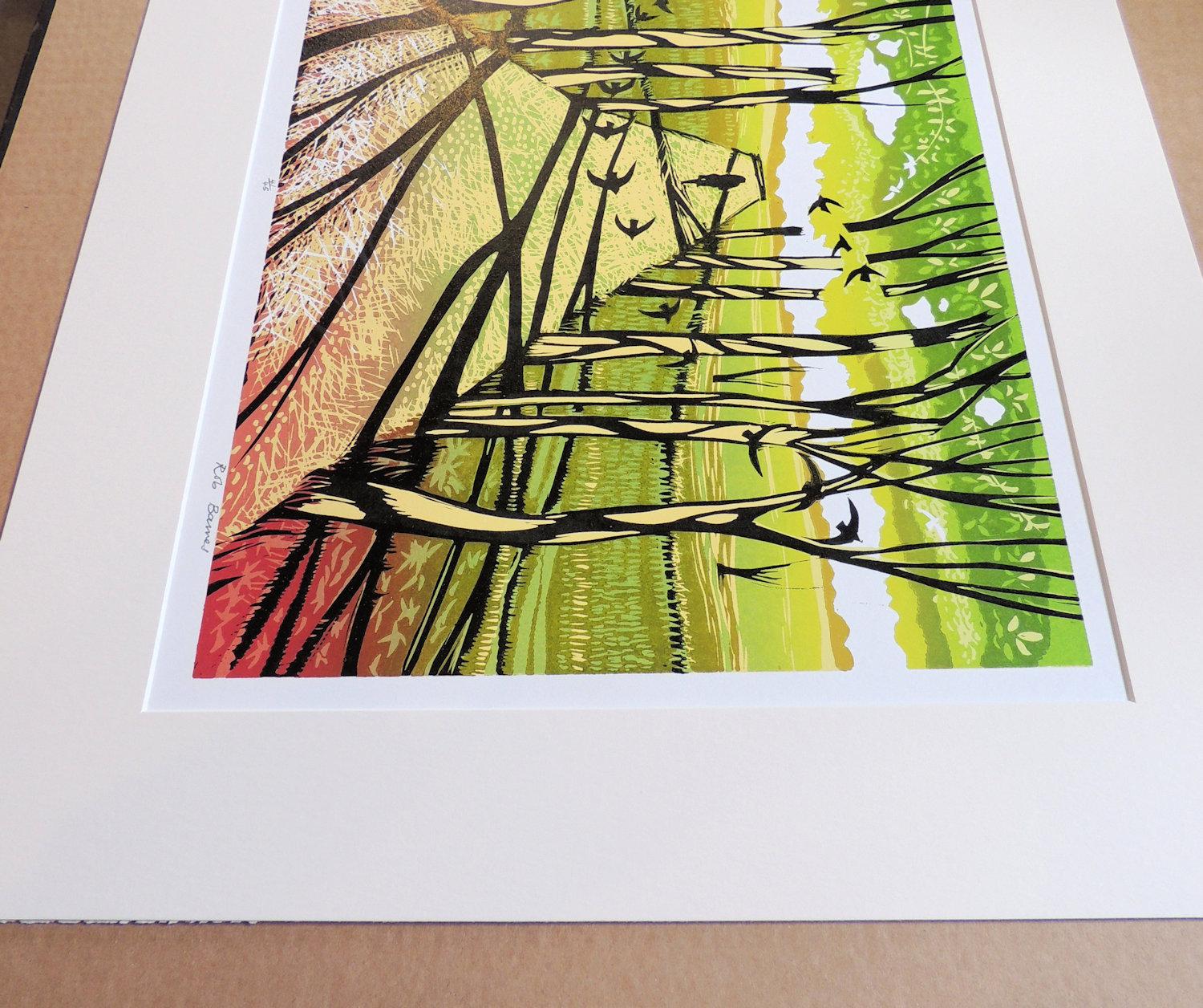 Rob Barnes
Tree Shadows
Limited Edition Linocut Print
Edition of 50
Image Size H 44cm x W 33cm
Sheet Size H 49cm x W 61cm
Sold Unframed mounted in Antique White mountboard
Free Shipping
Please note that in situ images are purely an indication of how