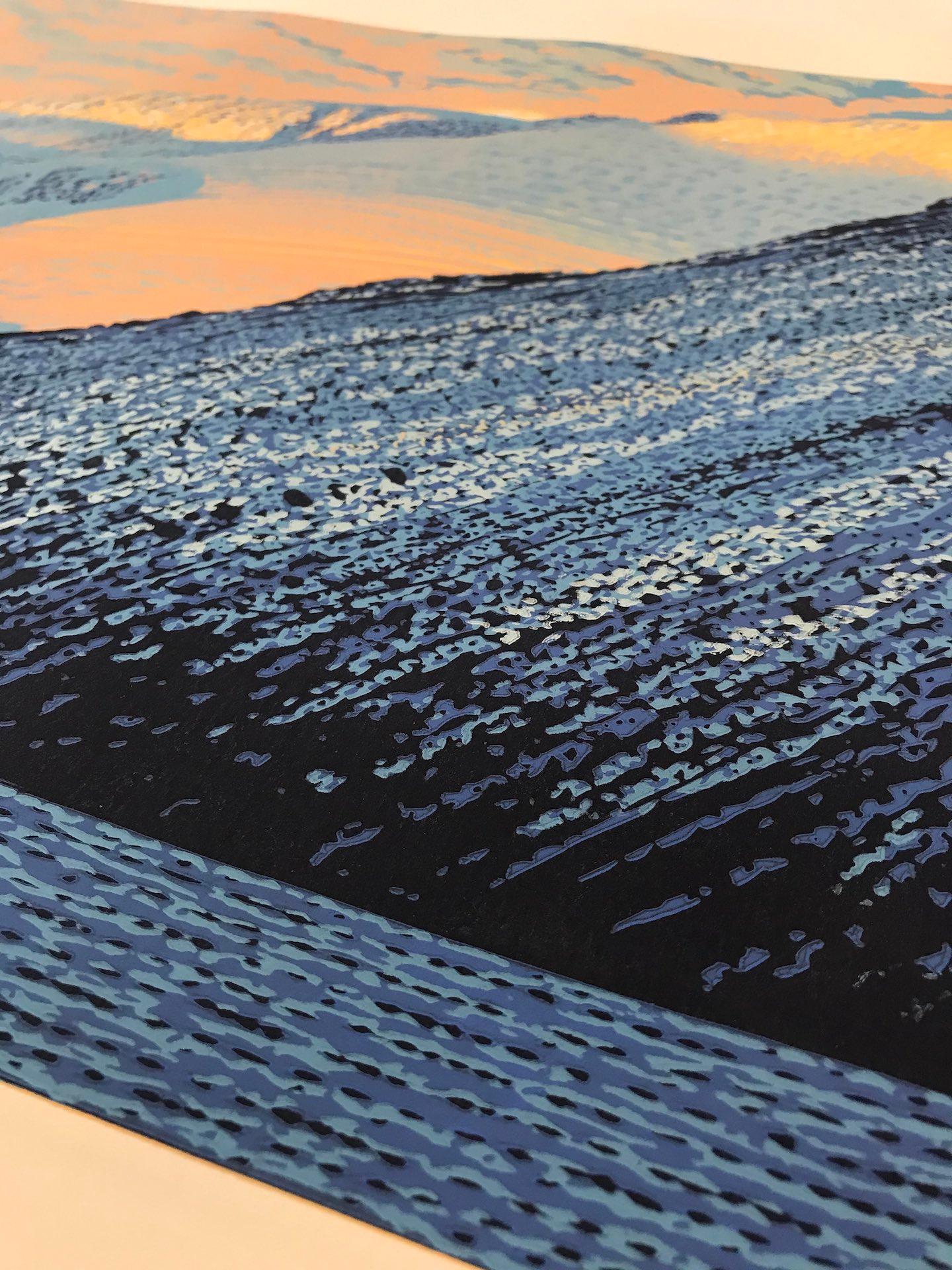Mark  Pearce, Sun on the Scafells, Limited Edition Linoprint, Lake District Art - Beige Print by Mark Pearce