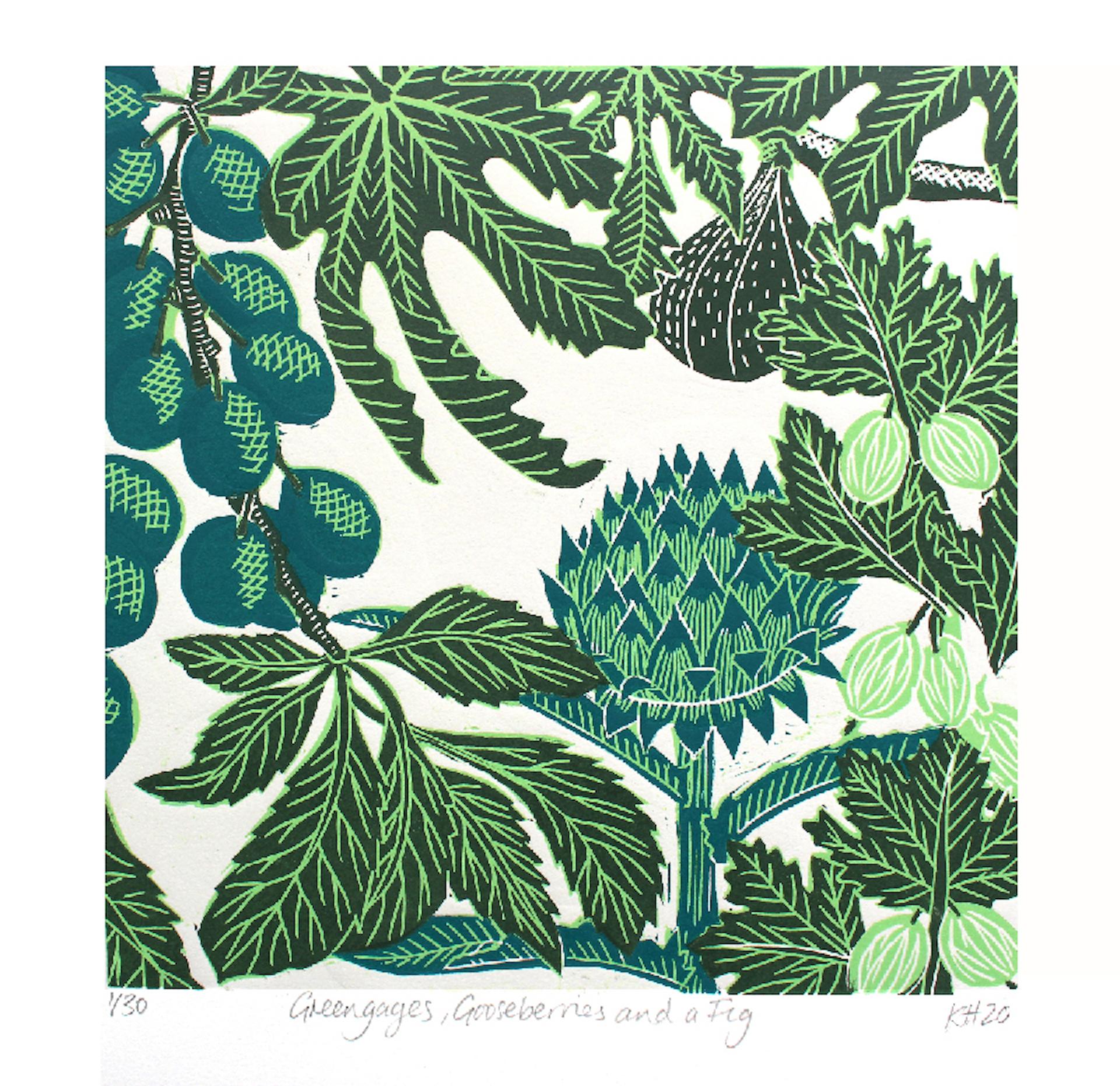 Kate Heiss, Greengages, Gooseberries and a Fig, Limited Edition Linocut Print 2
