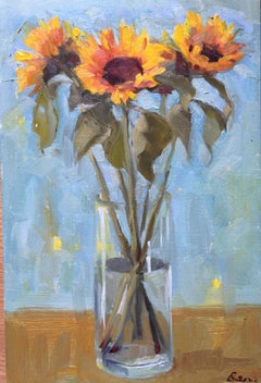 Benedict Flanagan, Sunflower, Original Still Life Painting, Affordable Art