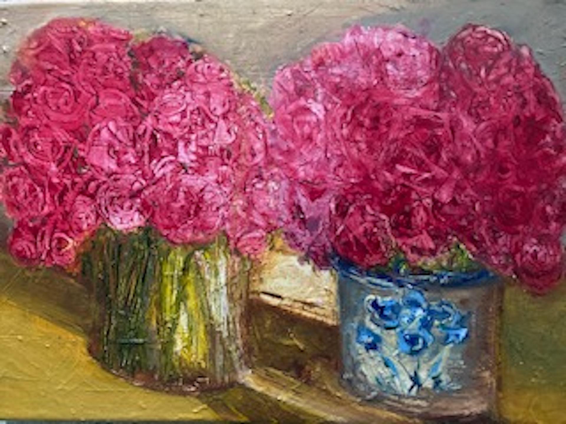 Henrietta Caledon
Pink Roses
Original Still Life Painting
Oil on Canvas
Size: H 26cm x W 36cm
Sold Unframed
(Please note that in situ images are purely an indication of how a piece may look).

Henrietta Caledon was born in London in 1964. Studied