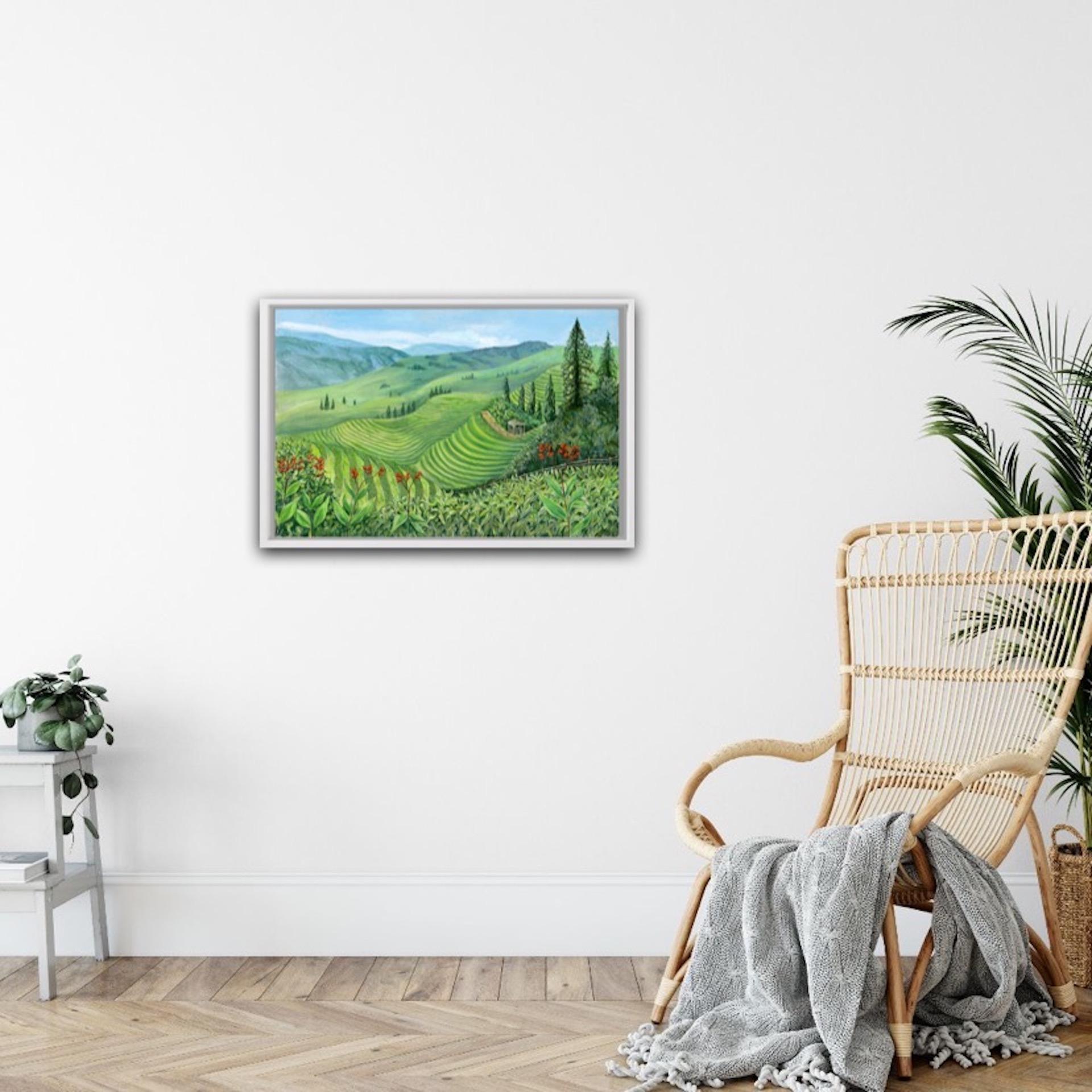 Jane Peart
Pudi Rice Terraces
Original Painting
Acrylic on Canvas
Size: H 50cm x W 76cm
Sold unframed
Free shipping
Please note that in situ images are purely an indication of how the piece may look.

Pudi Rice Terraces, is an original painting by