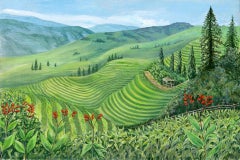 Jane Peart, Pudi, Rice Terraces, Original Painting, Chinese Landscape Art