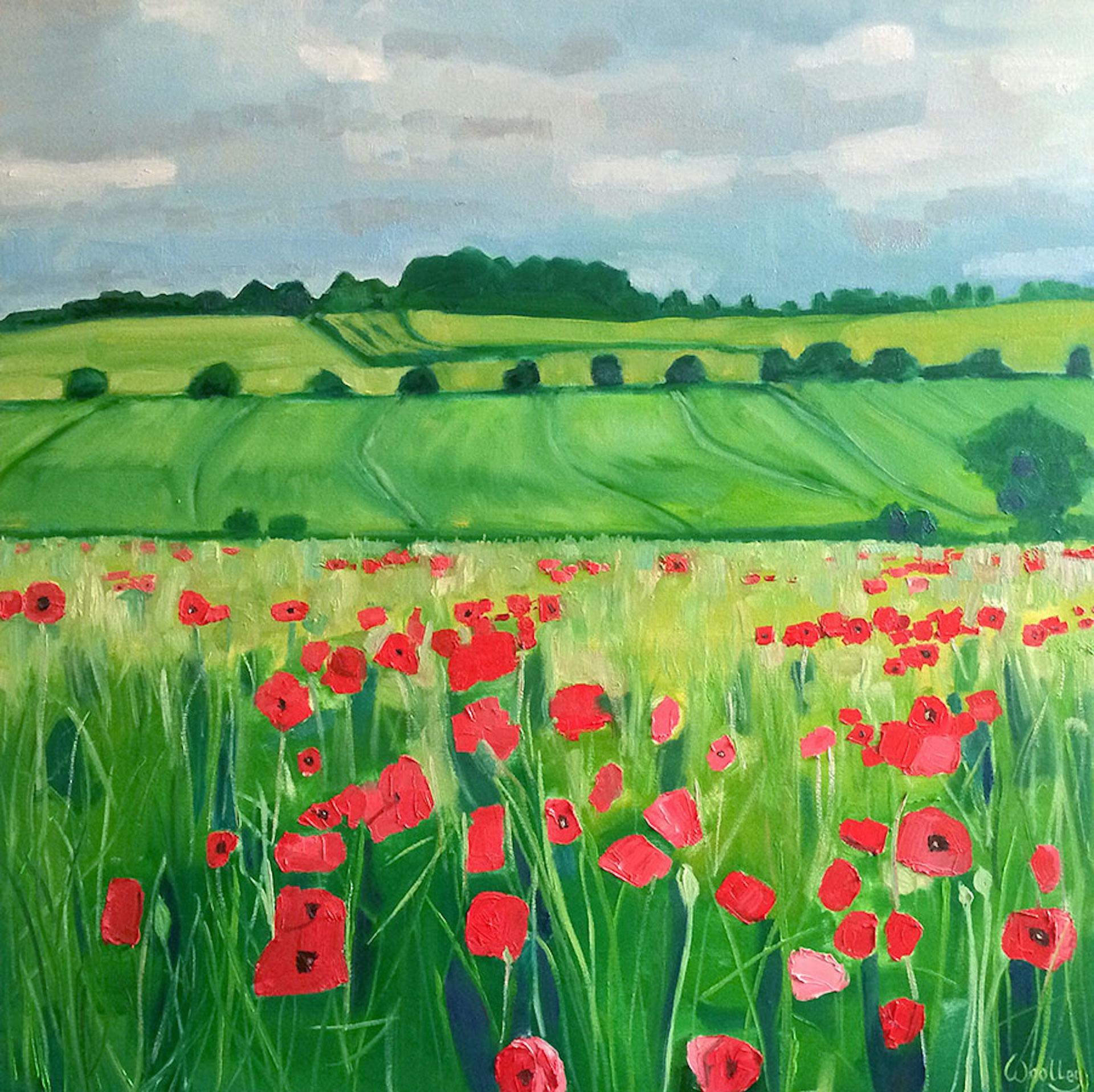 Eleanor Woolley, Polka Dot Poppies, Original Landscape Painting, Affordable Art